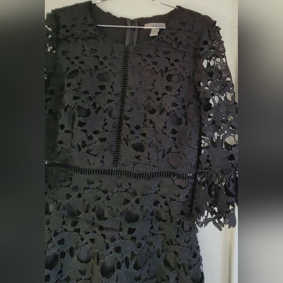 New Love X Design Jet Black Bell Sleeve Lace Mini Dress Fit And Flare Medium - Picture 6 of 16